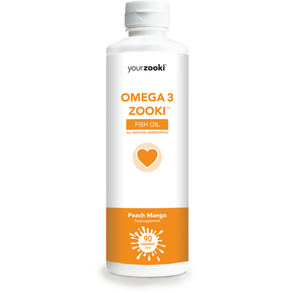 zooki omega-3 mango fersken flaske